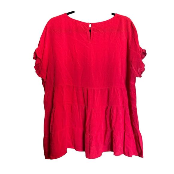 Andree by Unit Top Womens 1X Red Tiered Short Sleeve Blouse - Picture 6 of 9
